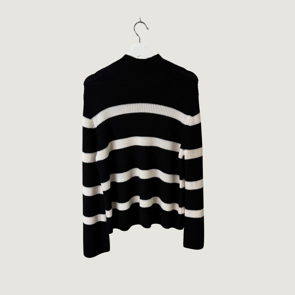 Banana Republic Striped Merino Wool Blend Sweater Black White M Preppy Coastal